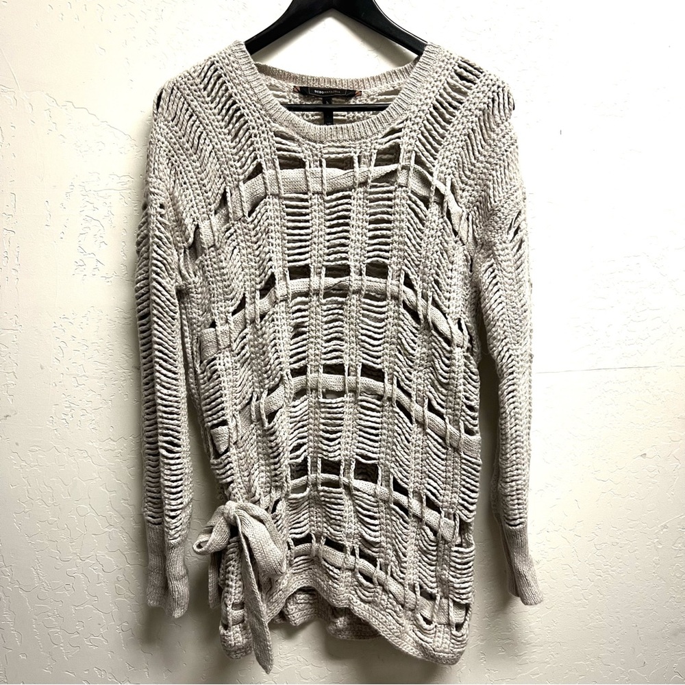 BCBGMaxAzria Open Knit Chunky Sweater Alpaca Light Gray Size XS